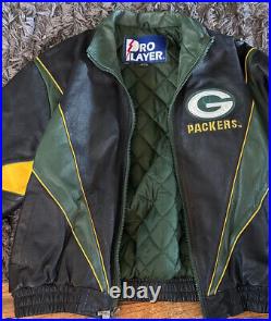 Men's Pro Player Green Bay Packers Leather Jacket Size XL- Black/Green