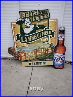 Miller Lite Beer Sign With Green Bay Packers Lambeau Field Football Stadium Rare