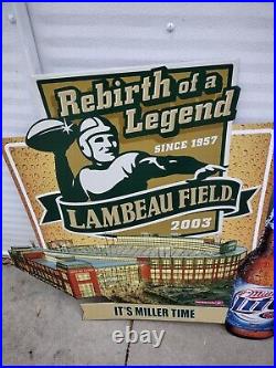 Miller Lite Beer Sign With Green Bay Packers Lambeau Field Football Stadium Rare