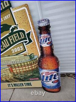 Miller Lite Beer Sign With Green Bay Packers Lambeau Field Football Stadium Rare