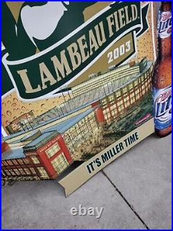 Miller Lite Beer Sign With Green Bay Packers Lambeau Field Football Stadium Rare