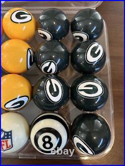 NFL Football Vintage Pool Billiard Ball Set Green Bay Packers Yellow Vs Green