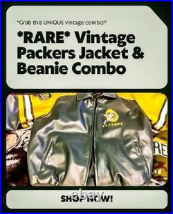 NFL Green Bay Packers Leather Jacket Classic/Throwback Logo Size L Mens