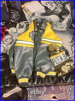 NFL Green Bay Packers Leather Jacket Classic/Throwback Logo Size L Mens