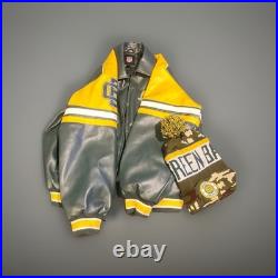 NFL Green Bay Packers Leather Jacket Classic/Throwback Logo Size L Mens
