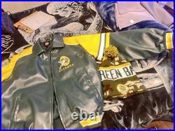 NFL Green Bay Packers Leather Jacket Classic/Throwback Logo Size L Mens