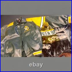 NFL Green Bay Packers Leather Jacket Classic/Throwback Logo Size L Mens