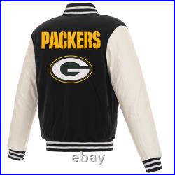 NFL Green Bay Packers Reversible Fleece Jacket PVC Sleeves Embroidered Logos JHD NFL Green Bay Packers Reversible Fleece Jacket PVC Sleeves Embroidered Logos JHD