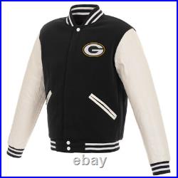 NFL Green Bay Packers Reversible Fleece Jacket PVC Sleeves Embroidered Logos JHD NFL Green Bay Packers Reversible Fleece Jacket PVC Sleeves Embroidered Logos JHD