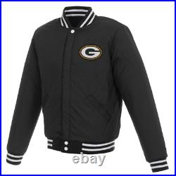 NFL Green Bay Packers Reversible Fleece Jacket PVC Sleeves Embroidered Logos JHD NFL Green Bay Packers Reversible Fleece Jacket PVC Sleeves Embroidered Logos JHD