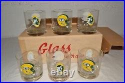 NOS VINTAGE 1960s GREEN BAY PACKERS HELMET HIGHBALL DRINK GLASS MINT IN BOX