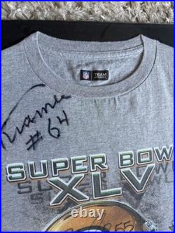 New Autographed Green Bay Packers Super Bowl XLV T-Shirt #55 Bishop #64 Kramer