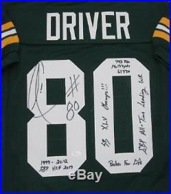 Packers DONALD DRIVER Signed Green Custom Jersey AUTO with Career Stat Scripts JSA