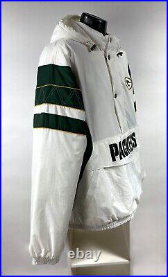 Packers Jacket Green Bay Starter Hooded Half Zip Pullover WHITE 3X 4X 5X 6X