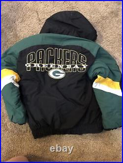 RARE Vintage Medium M NFL Green Bay Packers Starter Jacket Hood Warm