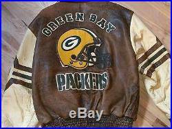 Rare Green Bay Packers leather jacket XL Jeff Hamilton Hide Side Door County