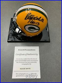 Reggie White signed Green Bay Packers mini helmet with case