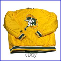 Starter Green Bay Packers Reversible Jacket Mens M NFL Faux Satin Bomber Retro