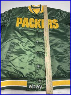 Starter Green Bay Packers Reversible Jacket Mens M NFL Faux Satin Bomber Retro