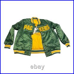 Starter Green Bay Packers Reversible Jacket Mens XXL NFL Faux Satin Bomber Retro