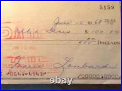 THE Lombardis CHECK, Marie signed Check, 1960s GREEN BAY PACKERS