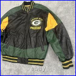 VINTAGE Green Bay Packers Jacket XL Leather Carl Banks GIII NFL 90s Bomber