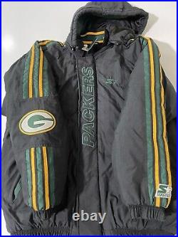 VTG 90s NFL Green Bay Packers Pro Line Starter Full Zip Jacket Black Green XL