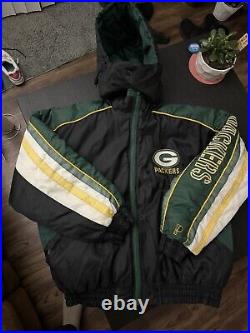 VTG Green Bay Packers Jacket Mens 2XL Pro Player Puffer Hooded 90s Vintage