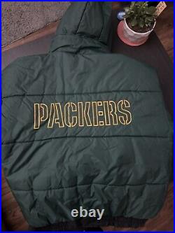 VTG Green Bay Packers Jacket Mens 2XL Pro Player Puffer Hooded 90s Vintage