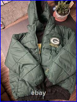 VTG Green Bay Packers Jacket Mens 2XL Pro Player Puffer Hooded 90s Vintage