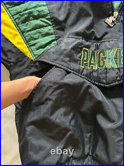 VTG Starter Pro Line Mens Green Bay Packers 1/4 Zip Pullover Hood Jacket Sz XL