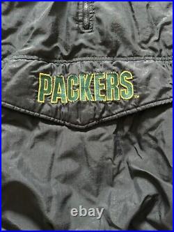 VTG Starter Pro Line Mens Green Bay Packers 1/4 Zip Pullover Hood Jacket Sz XL