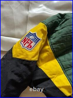 VTG Starter Pro Line Mens Green Bay Packers 1/4 Zip Pullover Hood Jacket Sz XL