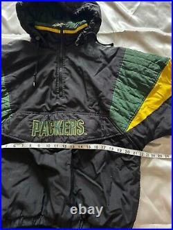 VTG Starter Pro Line Mens Green Bay Packers 1/4 Zip Pullover Hood Jacket Sz XL