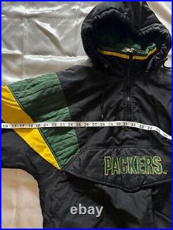 VTG Starter Pro Line Mens Green Bay Packers 1/4 Zip Pullover Hood Jacket Sz XL