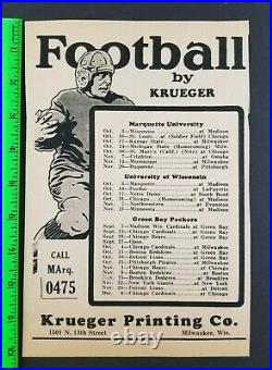 Vintage 1936 Green Bay Packers Marquette Wisconsin Paper Flyer Football Schedule