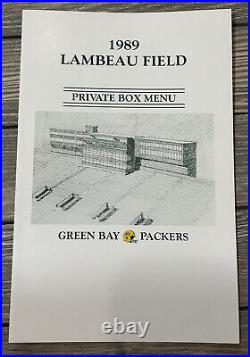 Vintage 1989 Lambeau Field Private Box Menu Green Bay Packers