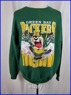 Vintage 1990 Taz Green Bay Packers Sweatshirt XL Crew Looney Toons NFL Artex USA