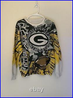 Vintage 1990s MJ T's Green Bay Packers NFL AOP Crewneck Sweatshirt (M)