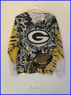 Vintage 1990s MJ T's Green Bay Packers NFL AOP Crewneck Sweatshirt (M)