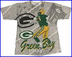 Vintage 90's Green Bay Packers Single Stitch All Over Print NFL T-Shirt Large
