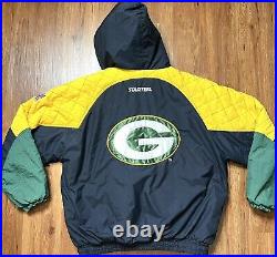 Vintage 90's Green Bay Packers Starter Zip Snap Jacket Winter Puffer Coat XL