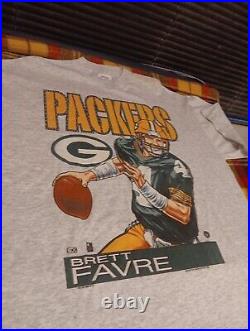 Vintage 90s Brett Favre Green Bay Packer 1995 MVP Portrait Gray T-Shirt NFL Sz L