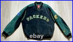 Vintage 90s Green Bay Packers Suede Leather NFL Bomber Jacket Men's Large