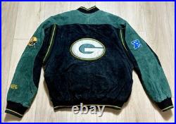 Vintage 90s Green Bay Packers Suede Leather NFL Bomber Jacket Men's Large