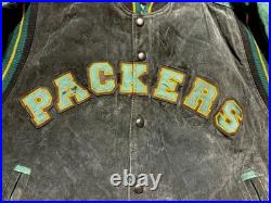 Vintage 90s Green Bay Packers Suede Leather NFL Bomber Jacket Men's Large