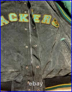 Vintage 90s Green Bay Packers Suede Leather NFL Bomber Jacket Men's Large
