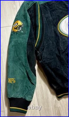 Vintage 90s Green Bay Packers Suede Leather NFL Bomber Jacket Men's Large