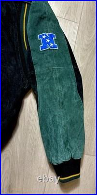 Vintage 90s Green Bay Packers Suede Leather NFL Bomber Jacket Men's Large