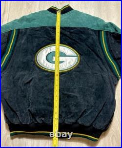 Vintage 90s Green Bay Packers Suede Leather NFL Bomber Jacket Men's Large
